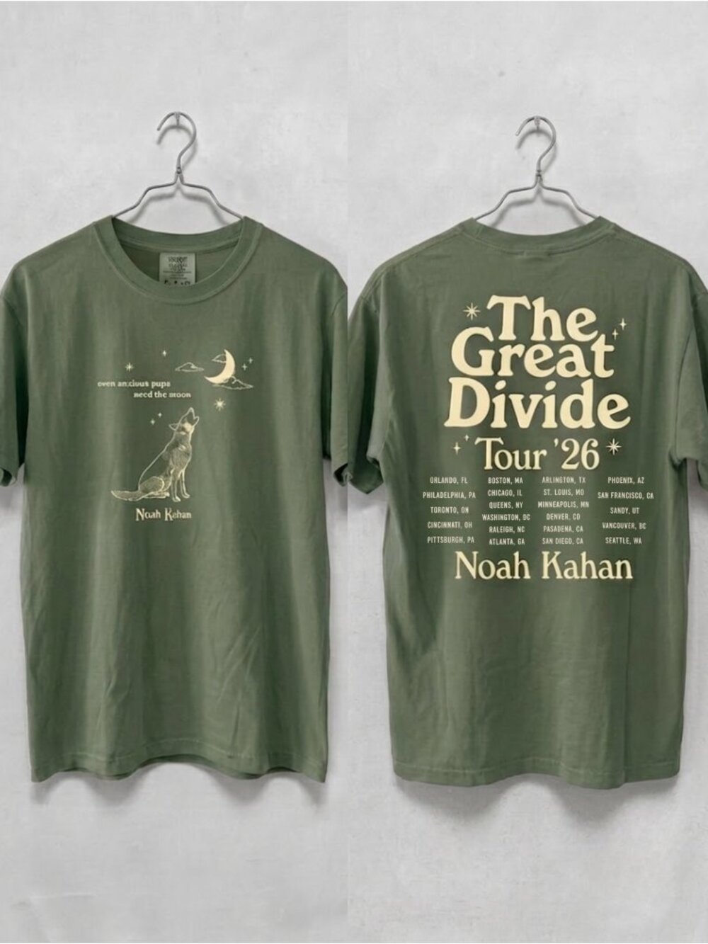 Noah Kahan The Great Divide Tour 2026 Comfort Colors T-Shirt Wolf